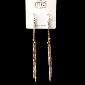 Mia Collection Hook 4" Gold Chain Fringe Earrings